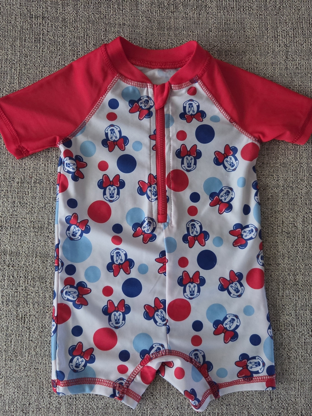 Disney Baby Minnie Mouse Short Sleeve Zippered Swimsuit With Rashguard & SpF 50